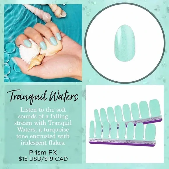 Color Street TRANQUIL WATERS Prism FX Turquoise Nail Strips Set - Picture 6 of 9